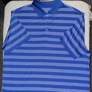 Nike Men's Blue and White Striped Polo Shirt